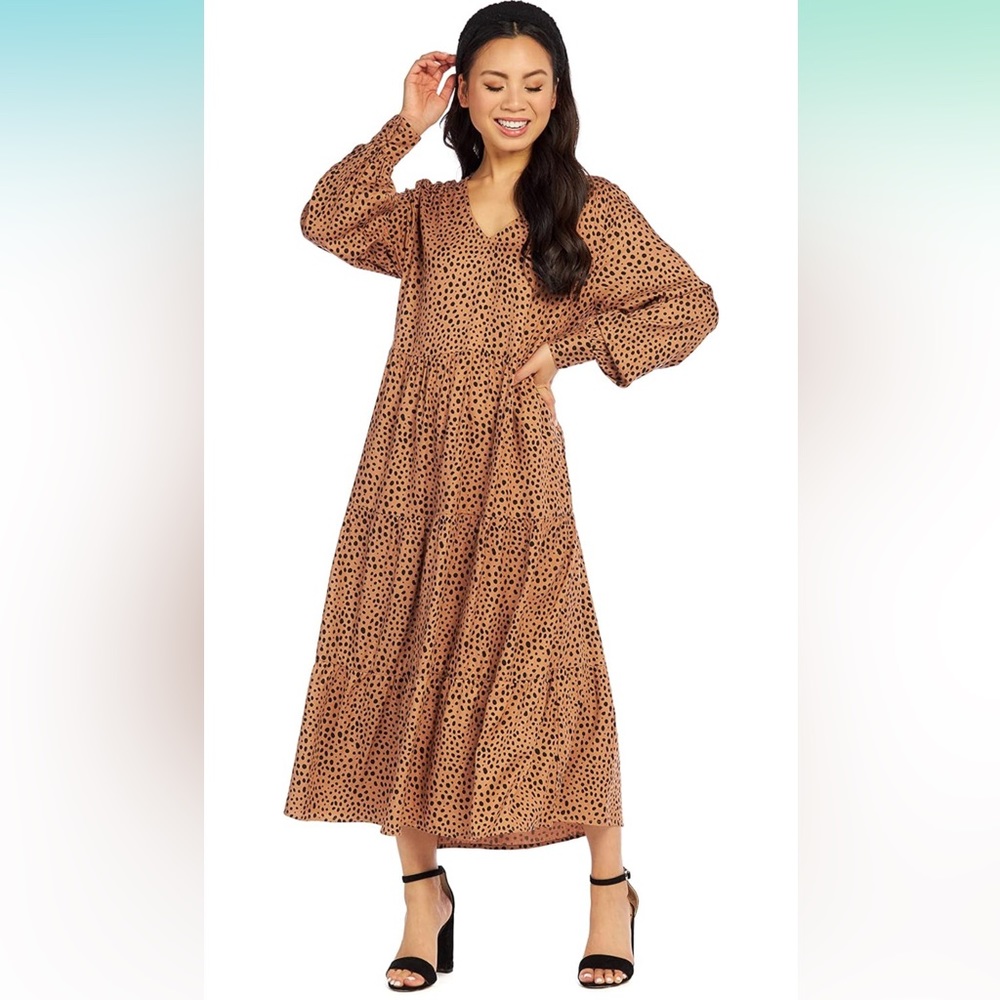 Mud Pie Petal Tiered Womens Maxi Dress cheetah size medium
